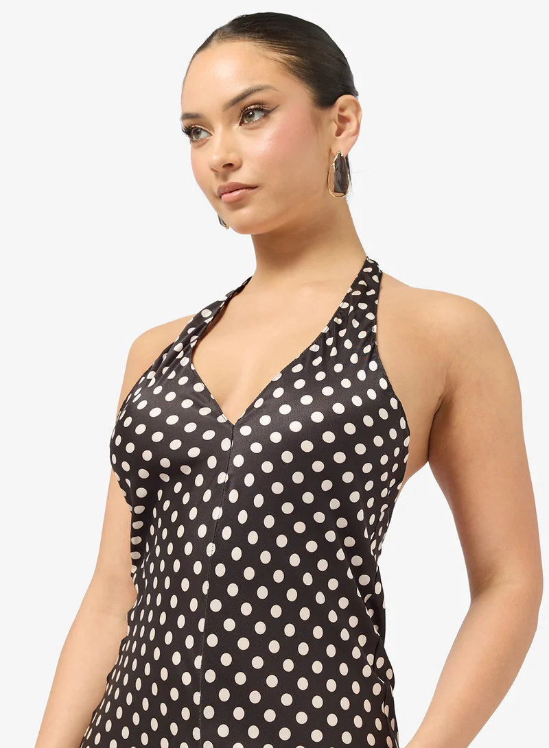 Ginger  Halter Neck Polka Dot Slip Dress for Women | Best Price UAE